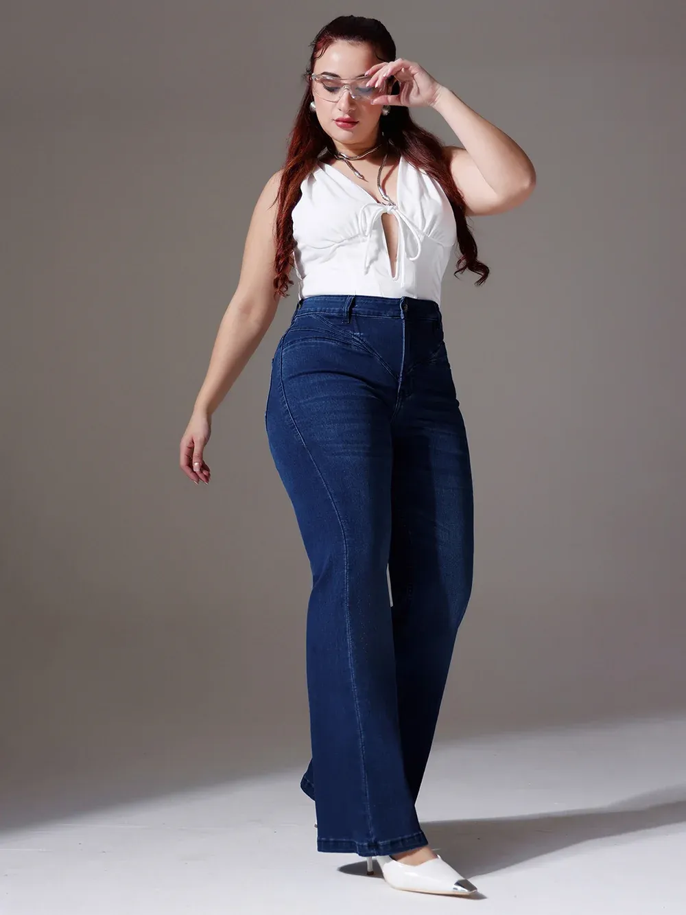 DenimHaat™ Navy Blue Contour-Fit High-Rise Bootcut Jeans