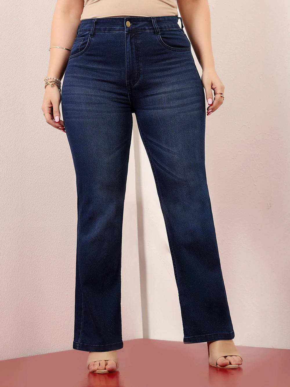 DenimHaat™ Navy Blue Smooth-Fit High-Rise Bootcut Denim