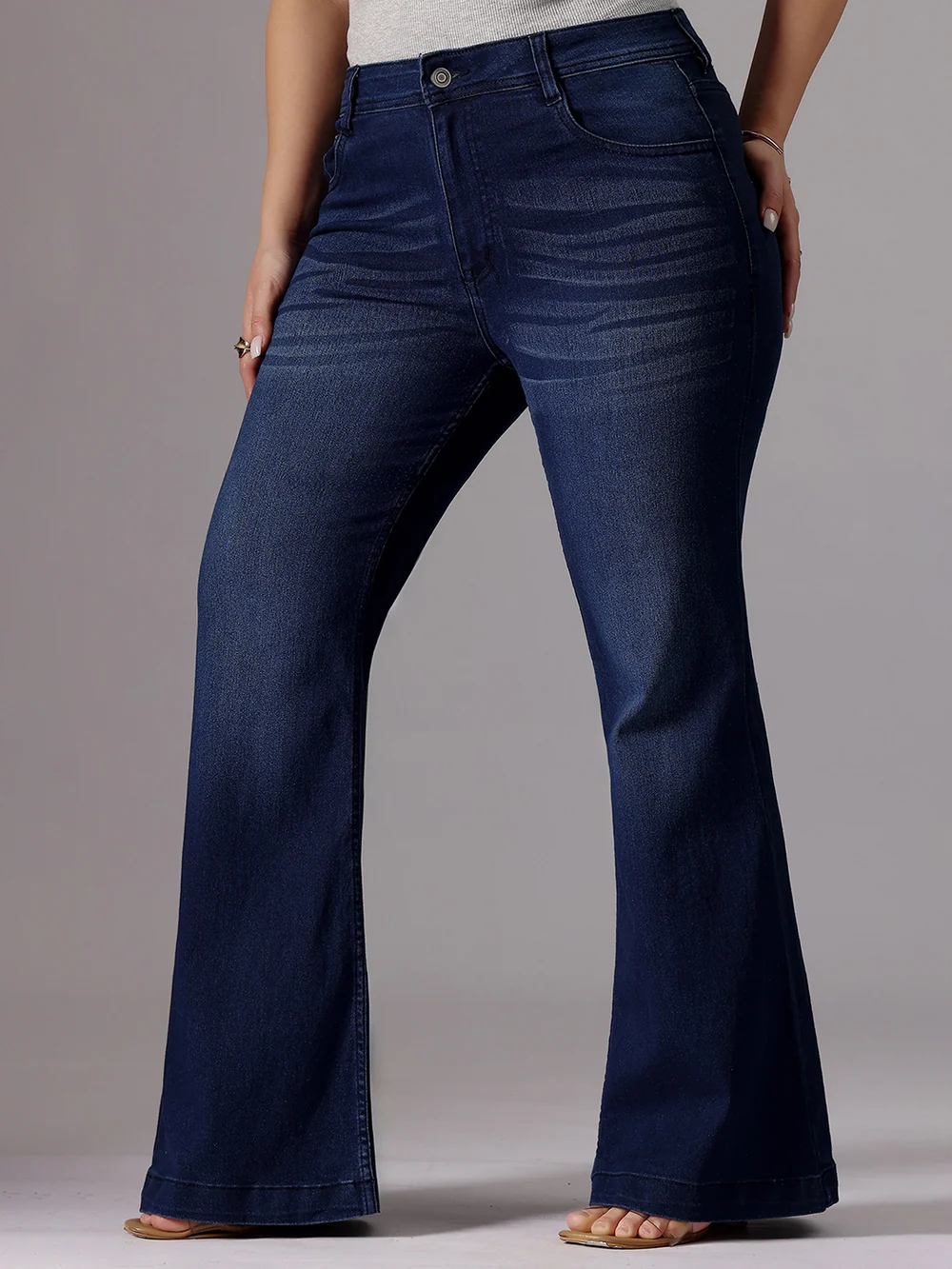 DenimHaat™ Navy Blue Sleek-Fit High-Rise Bootcut Jeans