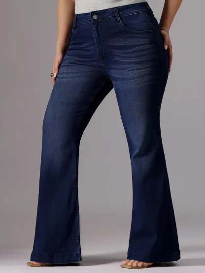 DenimHaat™ Navy Blue Sleek-Fit High-Rise Bootcut Jeans