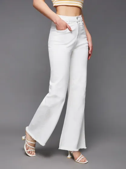 DenimHaat™ White Stretchable High-Rise Bell-Bottom Jeans