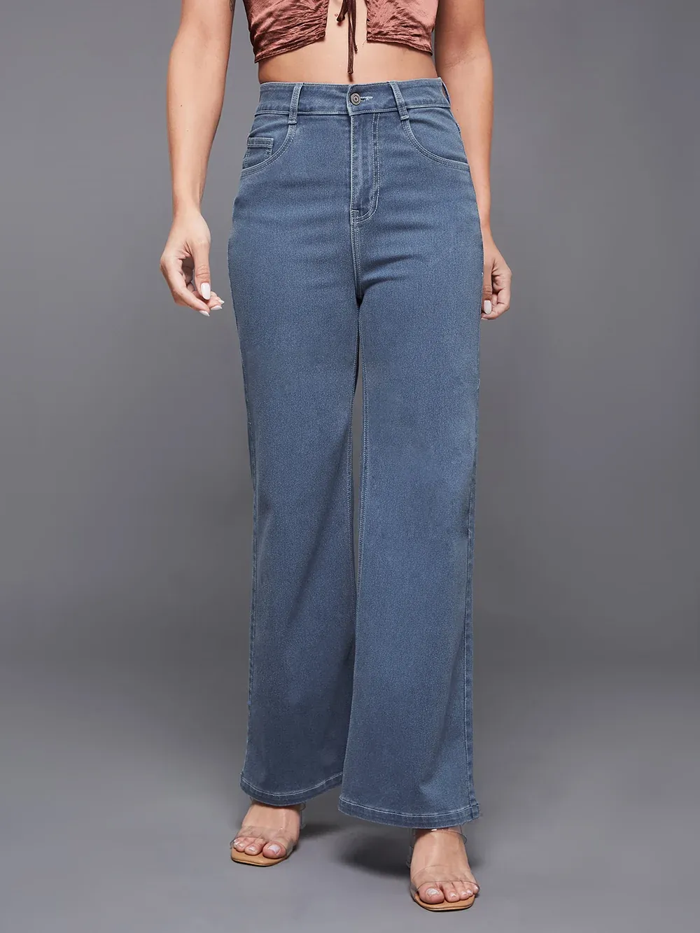 DenimHaat™ Blue Relaxed-Fit High-Rise Wide-Leg Jeans