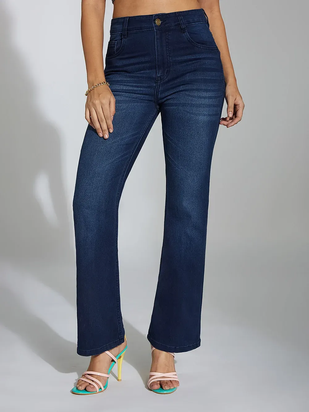 DenimHaat™ Navy Blue Flared Mid-Rise Denim Jeans