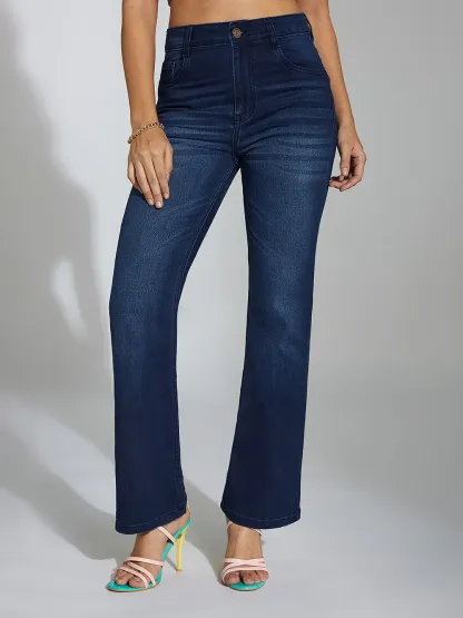 DenimHaat™ Navy Blue Flared Mid-Rise Denim Jeans