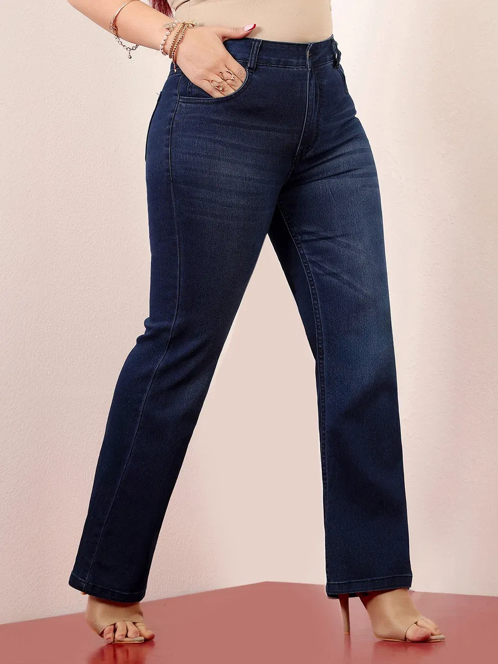 DenimHaat™ Navy Blue Smooth-Fit High-Rise Bootcut Denim