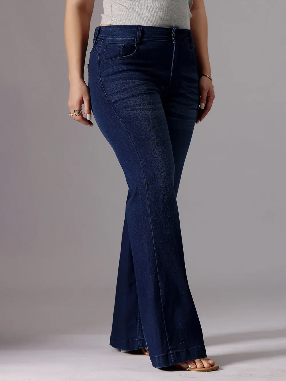 DenimHaat™ Navy Blue Sleek-Fit High-Rise Bootcut Jeans