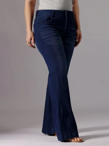DenimHaat™ Navy Blue Sleek-Fit High-Rise Bootcut Jeans