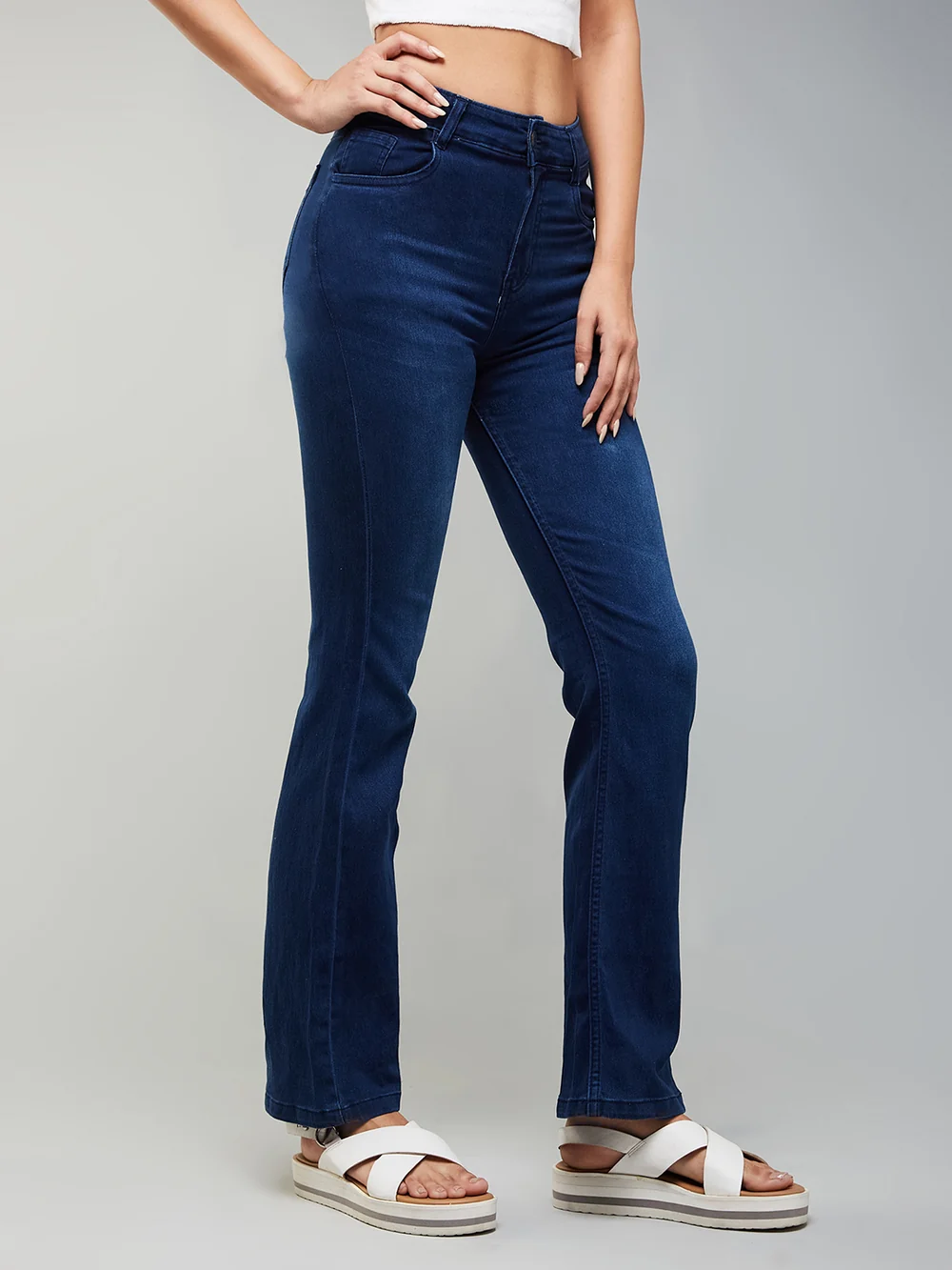 DenimHaat™ Navy Blue Flex Mid-Rise Bootcut Jeans