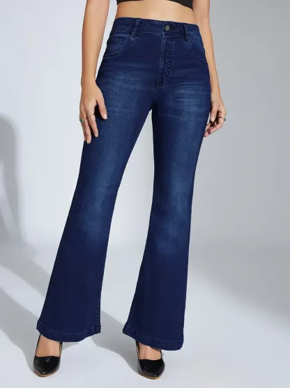 DenimHaat™ Navy Blue Flex-Fit High-Rise Bootcut Jeans