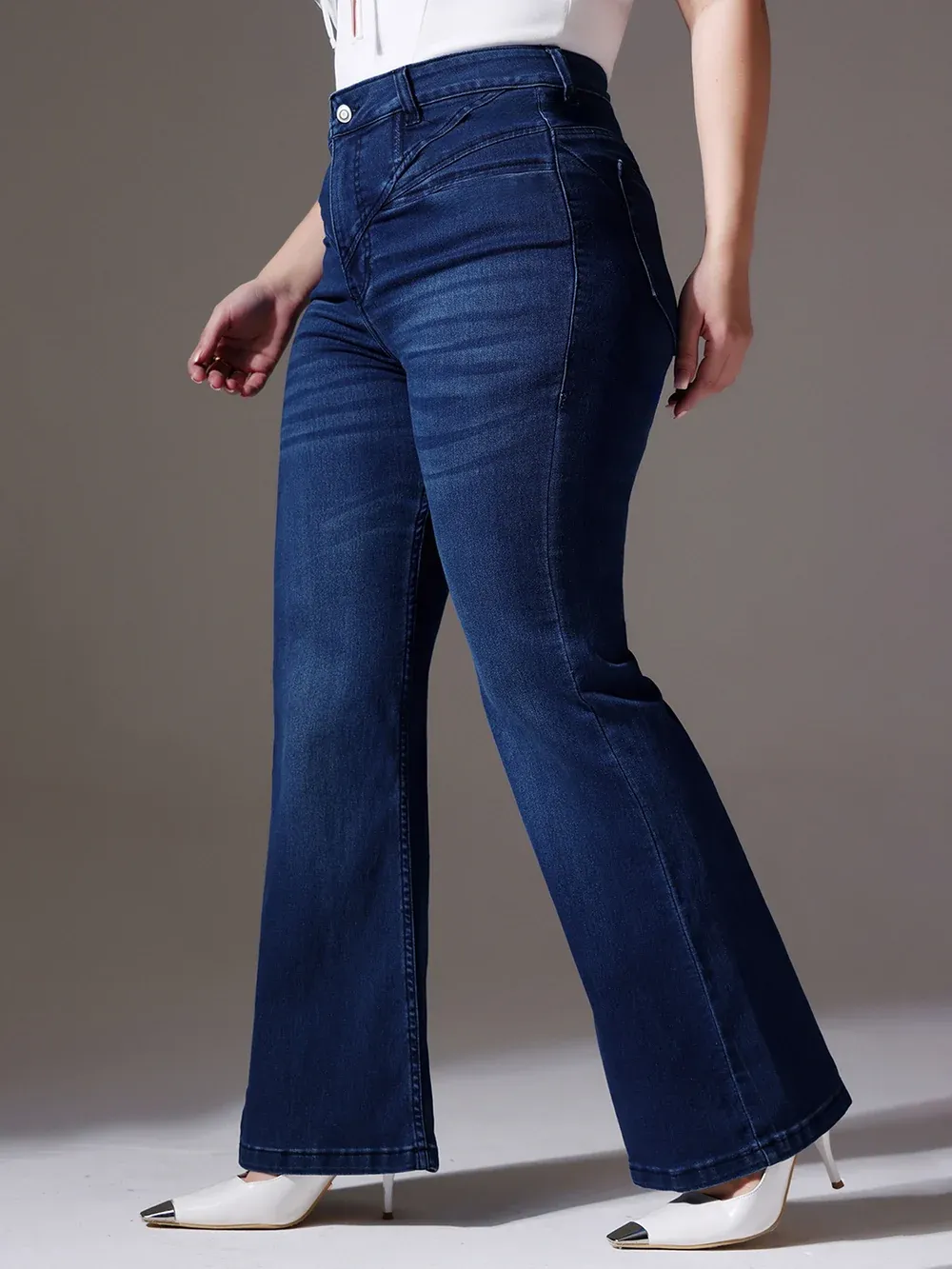 DenimHaat™ Navy Blue Contour-Fit High-Rise Bootcut Jeans