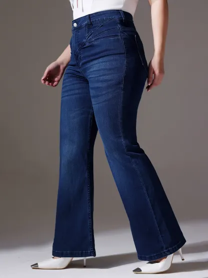 DenimHaat™ Navy Blue Contour-Fit High-Rise Bootcut Jeans