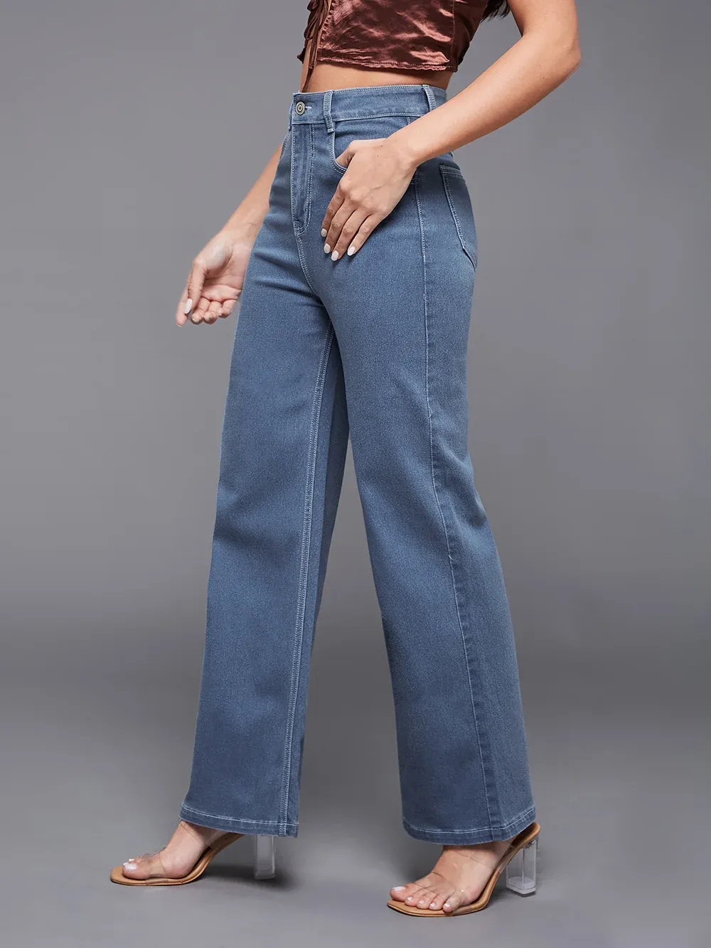 DenimHaat™ Blue Relaxed-Fit High-Rise Wide-Leg Jeans