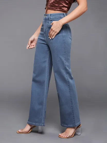 DenimHaat™ Blue Relaxed-Fit High-Rise Wide-Leg Jeans