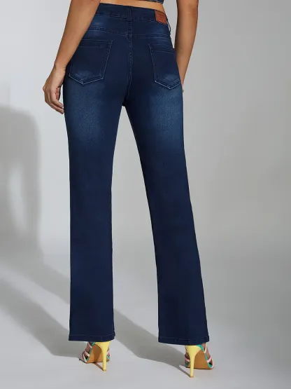 DenimHaat™ Navy Blue Flared Mid-Rise Denim Jeans