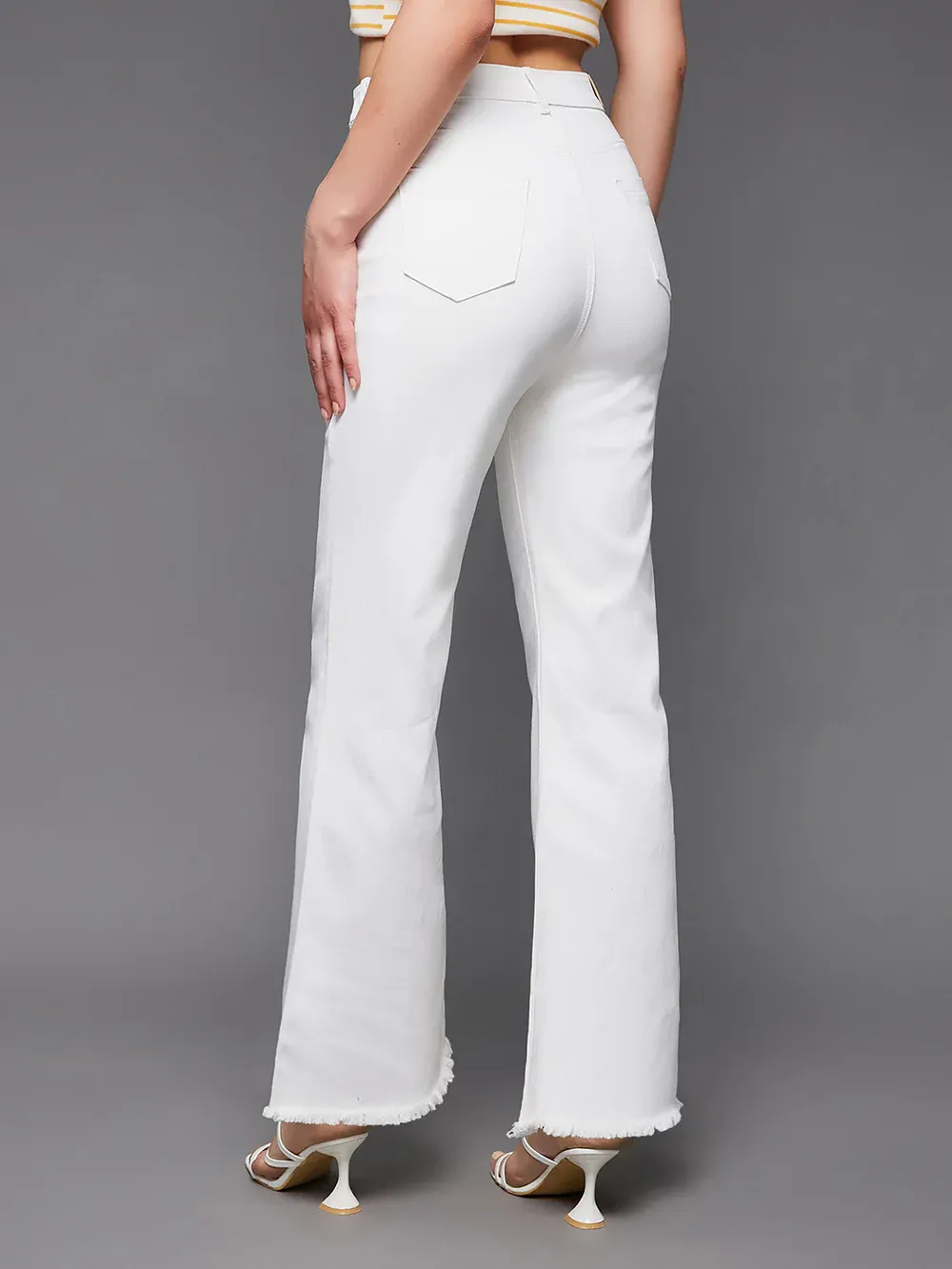 DenimHaat™ White Stretchable High-Rise Bell-Bottom Jeans