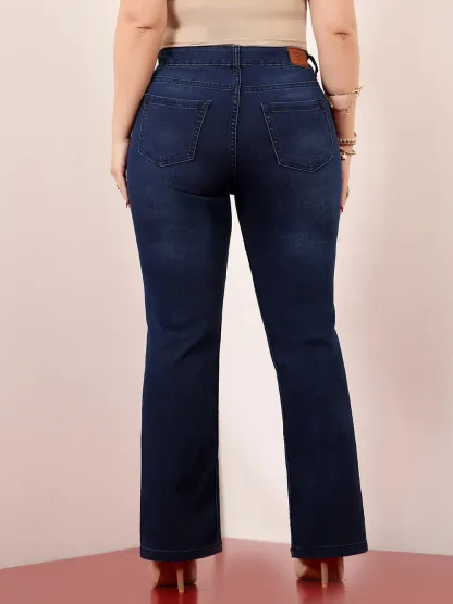 DenimHaat™ Navy Blue Smooth-Fit High-Rise Bootcut Denim
