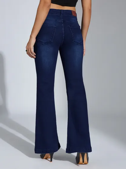 DenimHaat™ Navy Blue Flex-Fit High-Rise Bootcut Jeans