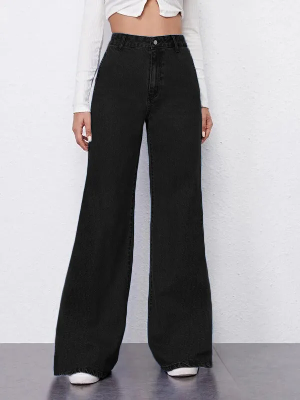 Black Fashion High-Rise Wide-Leg Jeans