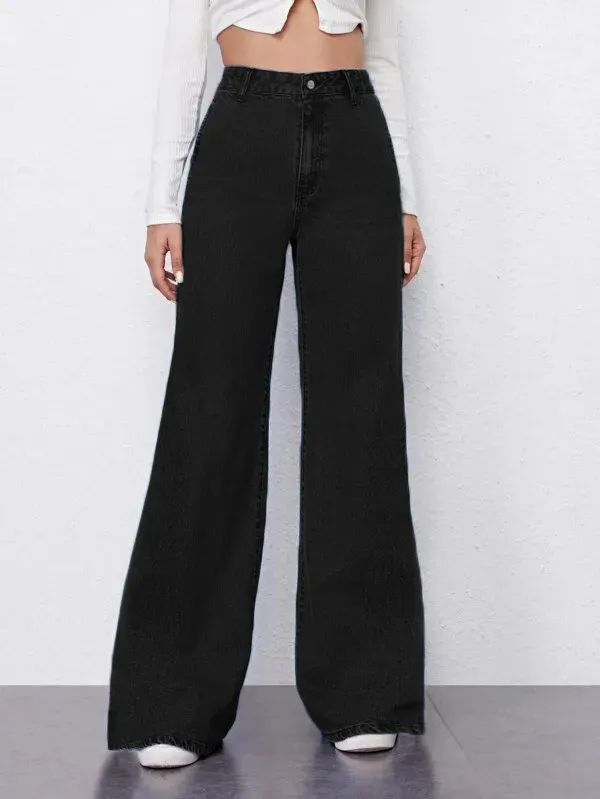 Black Fashion High-Rise Wide-Leg Jeans
