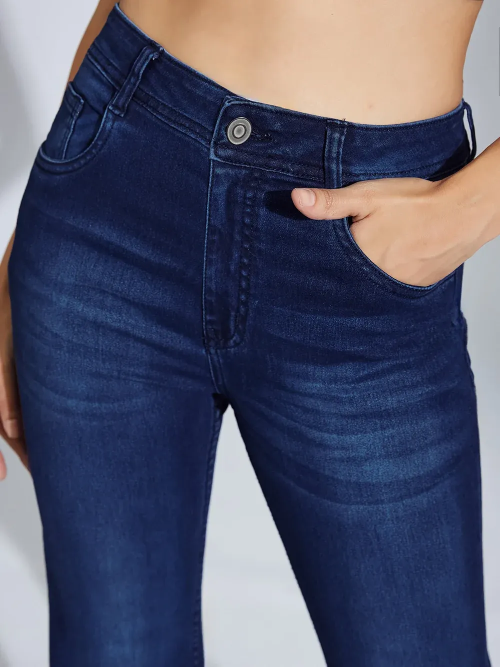 DenimHaat™ Navy Blue Flex-Fit High-Rise Bootcut Jeans