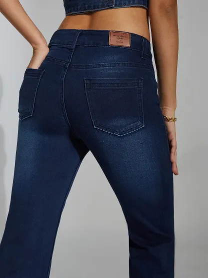 DenimHaat™ Navy Blue Flared Mid-Rise Denim Jeans