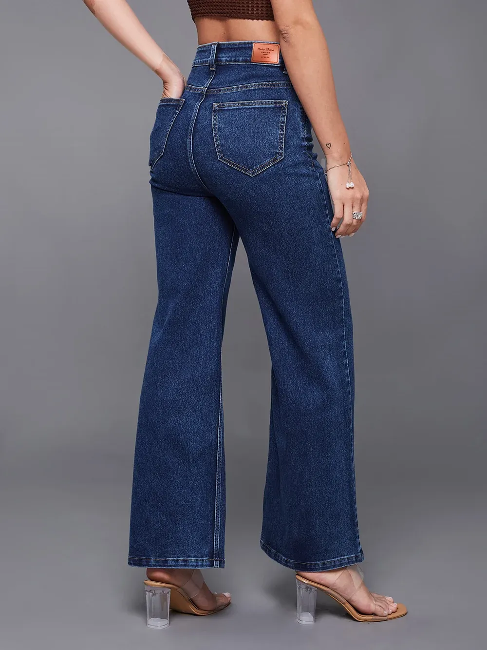 DenimHaat™ Mid Blue Classic High-Rise Wide-Leg Denim Jeans