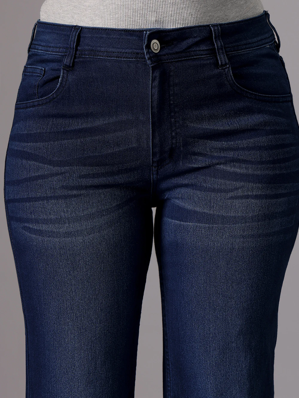DenimHaat™ Navy Blue Sleek-Fit High-Rise Bootcut Jeans