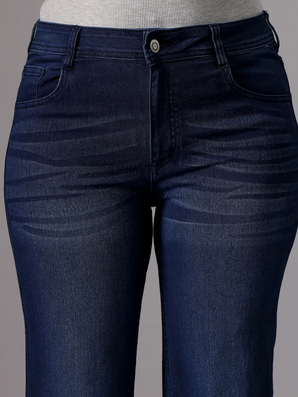 DenimHaat™ Navy Blue Sleek-Fit High-Rise Bootcut Jeans