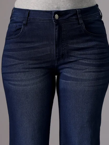 DenimHaat™ Navy Blue Sleek-Fit High-Rise Bootcut Jeans