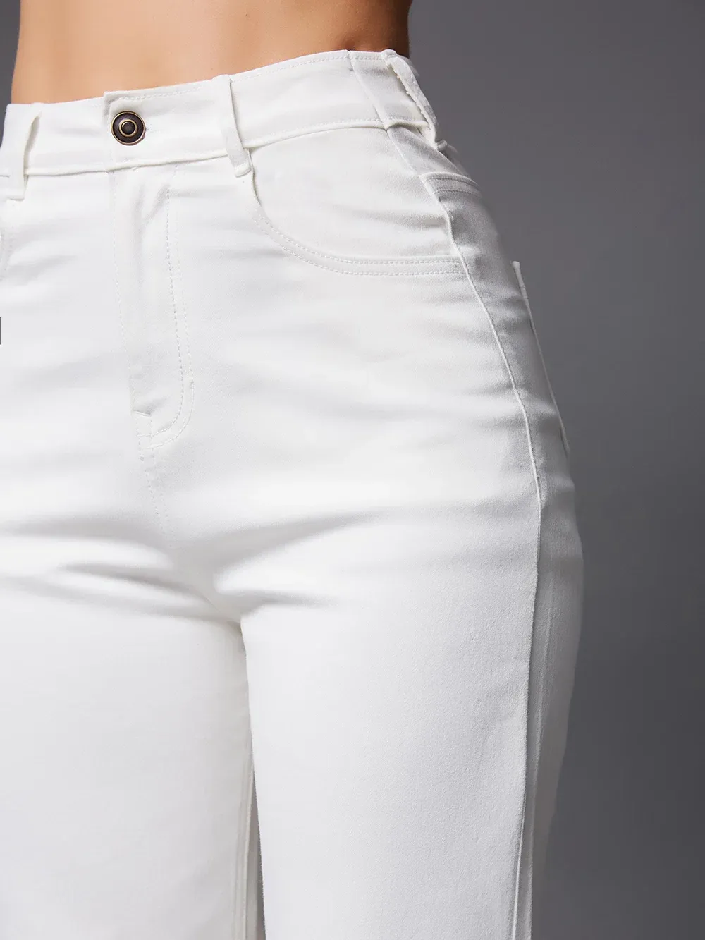 DenimHaat™ White Stretchable High-Rise Bell-Bottom Jeans