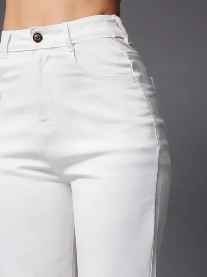 DenimHaat™ White Stretchable High-Rise Bell-Bottom Jeans