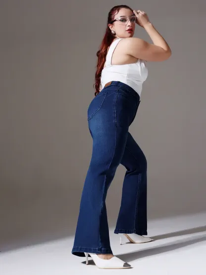 DenimHaat™ Navy Blue Contour-Fit High-Rise Bootcut Jeans
