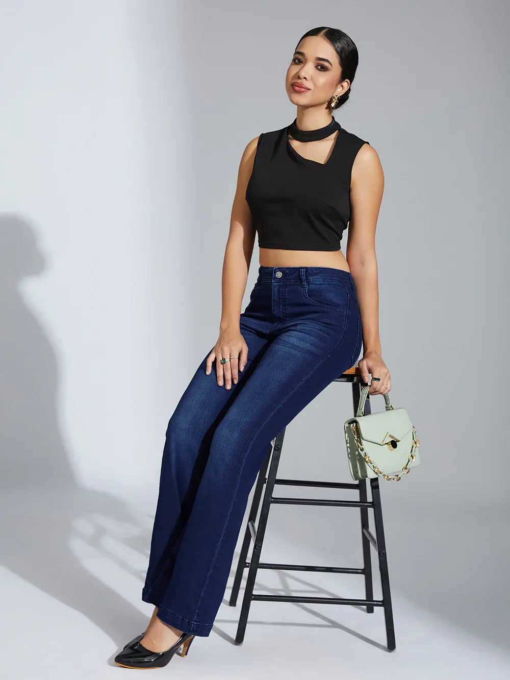 DenimHaat™ Navy Blue Flex-Fit High-Rise Bootcut Jeans