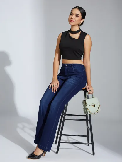 DenimHaat™ Navy Blue Flex-Fit High-Rise Bootcut Jeans