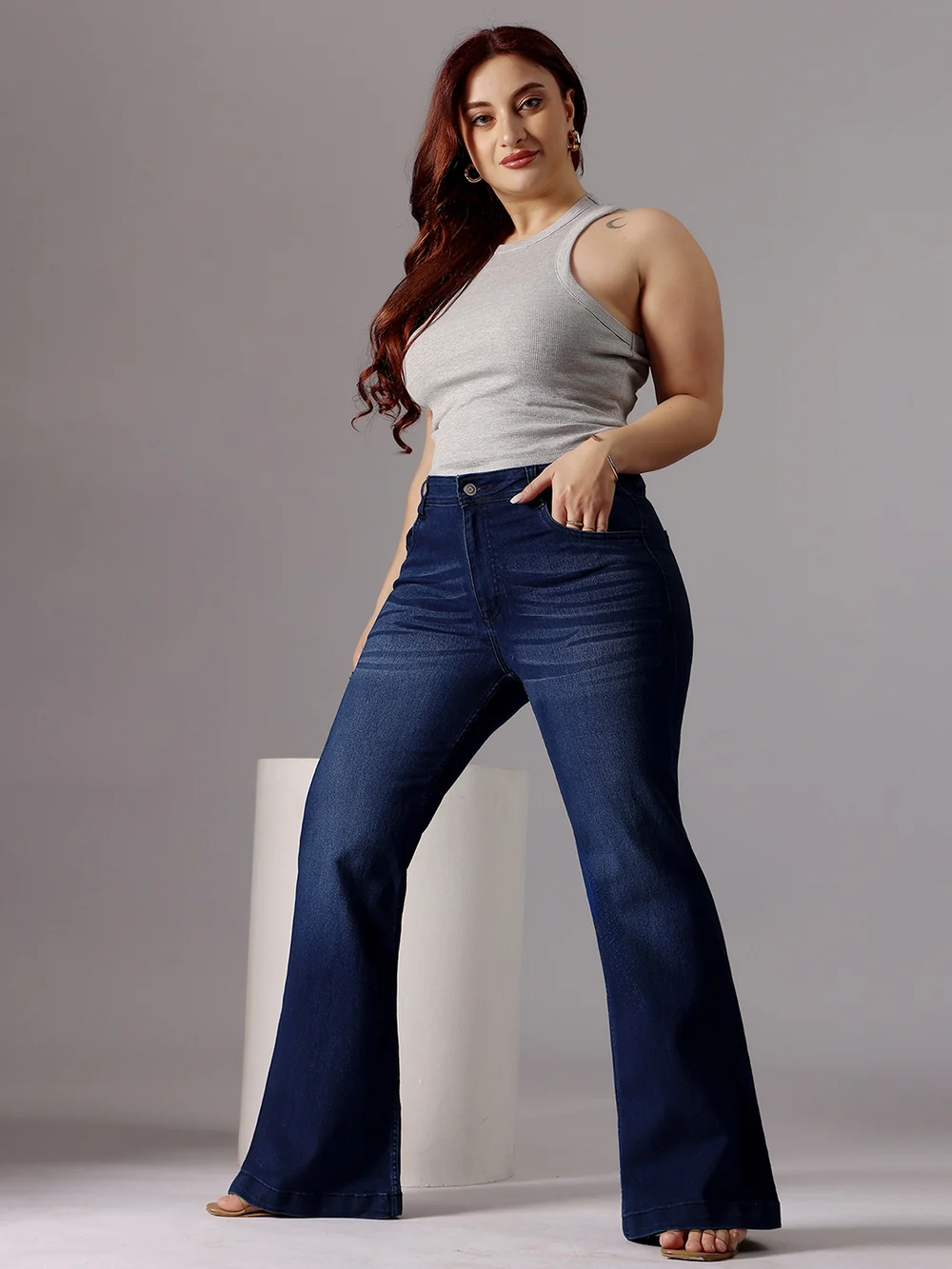 DenimHaat™ Navy Blue Sleek-Fit High-Rise Bootcut Jeans