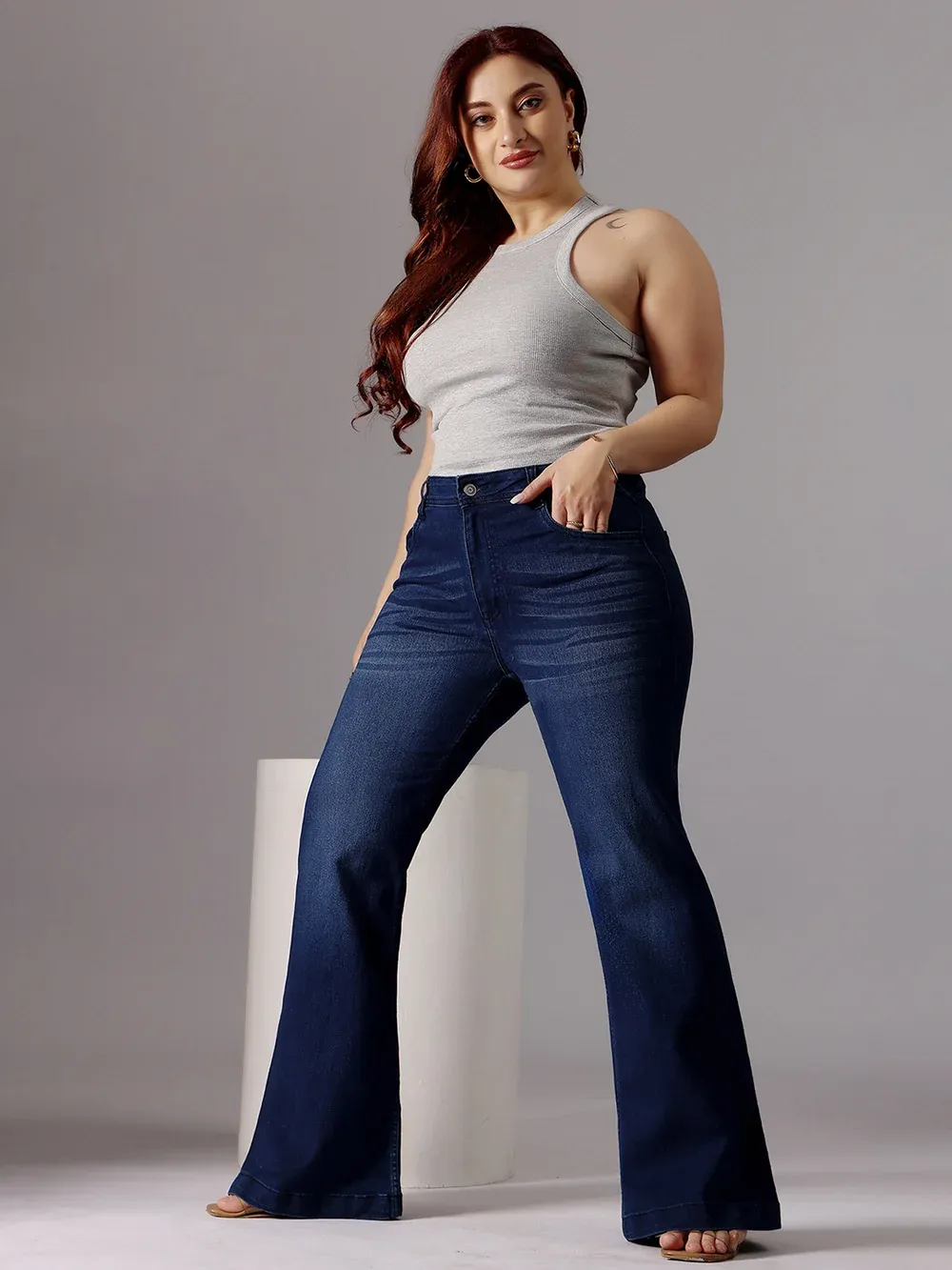 DenimHaat™ Navy Blue Sleek-Fit High-Rise Bootcut Jeans