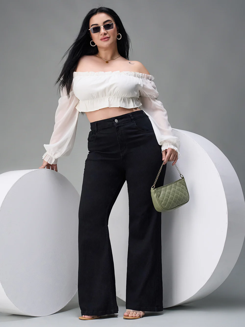DenimHaat™ Black High-Rise Flared Bootcut Jeans