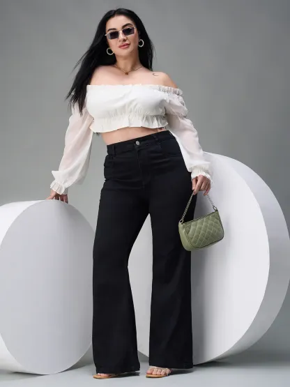 DenimHaat™ Black High-Rise Flared Bootcut Jeans