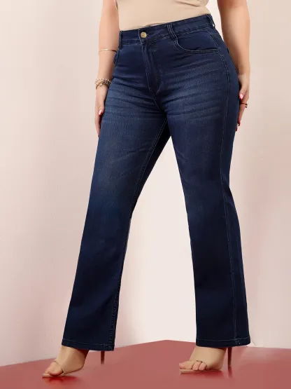 DenimHaat™ Navy Blue Smooth-Fit High-Rise Bootcut Denim