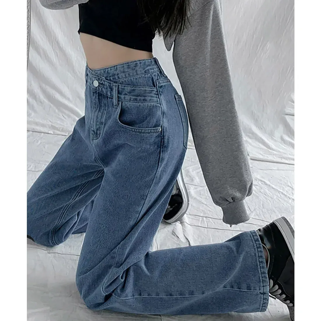 Blue Wrap Waist Straight Fit Jeans