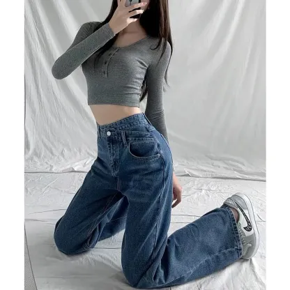 Blue Wrap Waist Straight Fit Jeans
