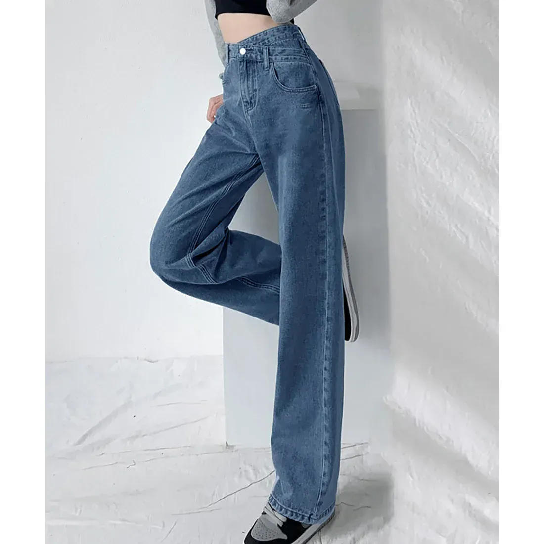 Blue Wrap Waist Straight Fit Jeans