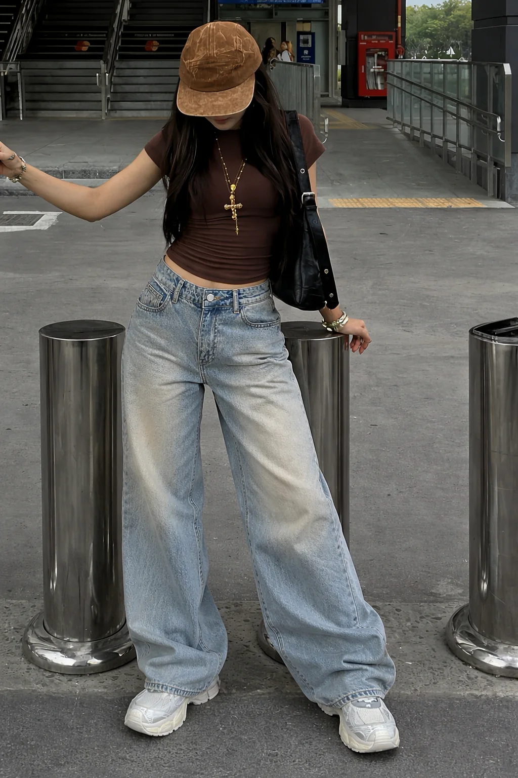 Washed Blue Straight Leg Jeans