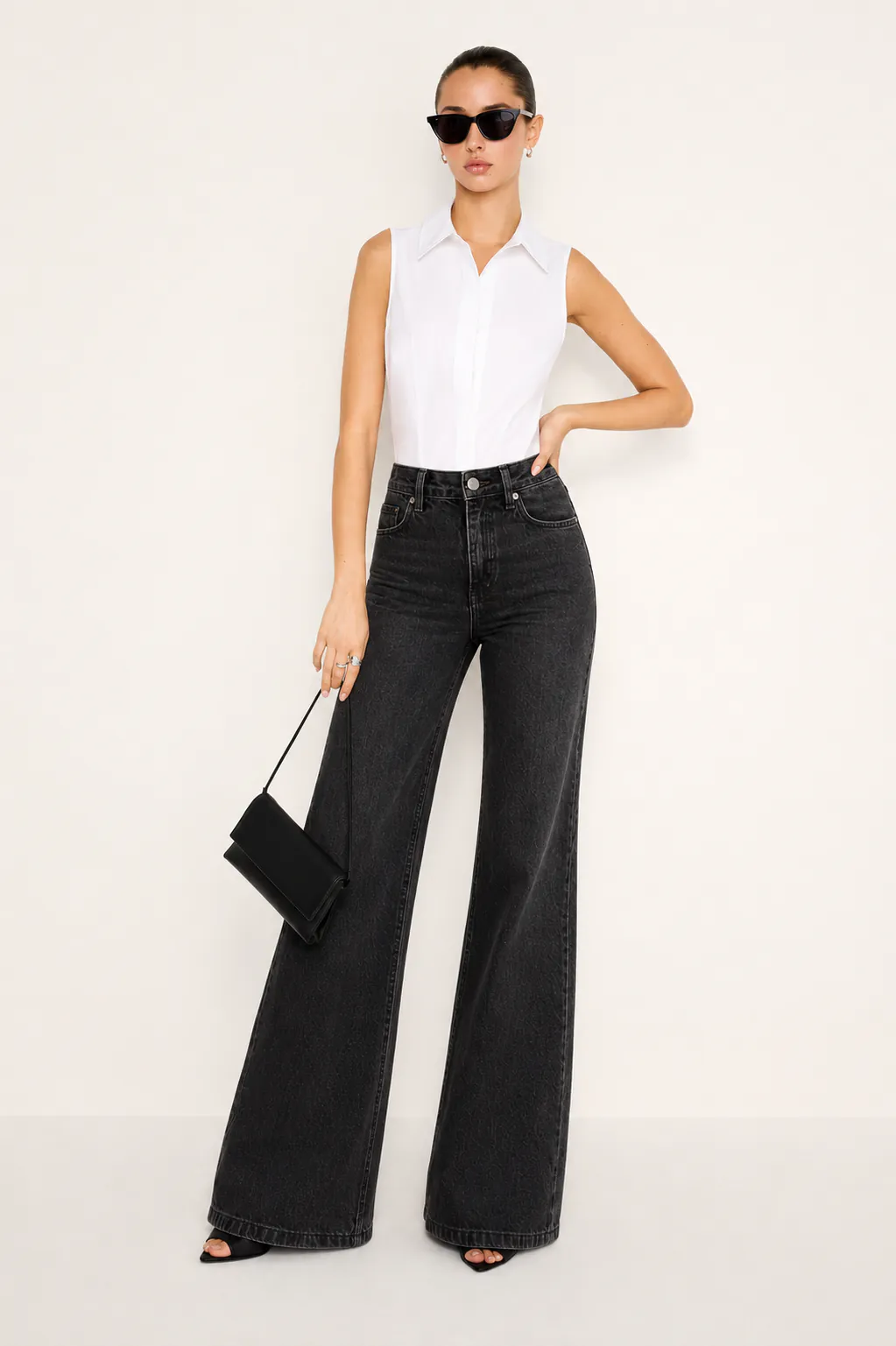 Onyx Black High-Rise Wide Leg Jeans