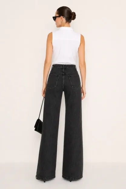 Onyx Black High-Rise Wide Leg Jeans
