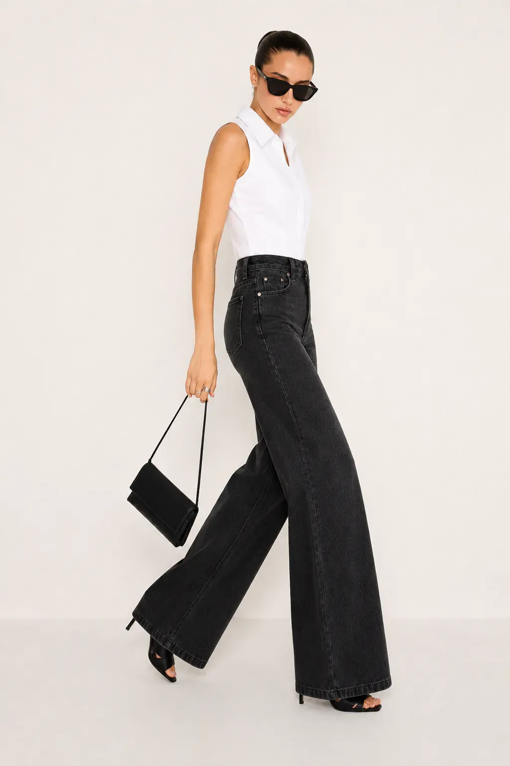 Onyx Black High-Rise Wide Leg Jeans