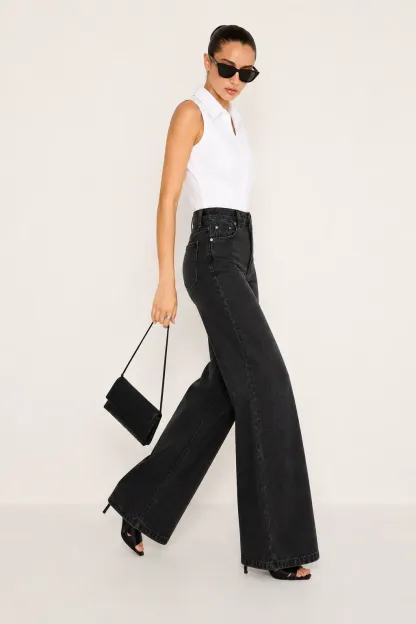 Onyx Black High-Rise Wide Leg Jeans