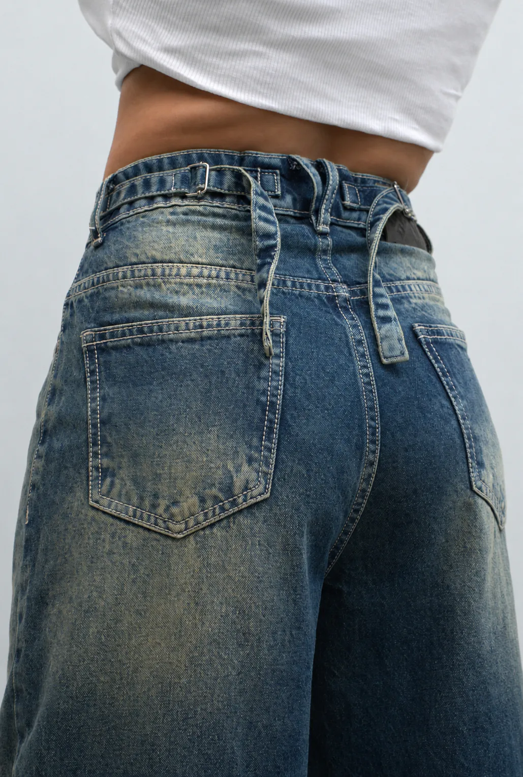 Chic Blue Wash Oversized Wide-Leg Jeans