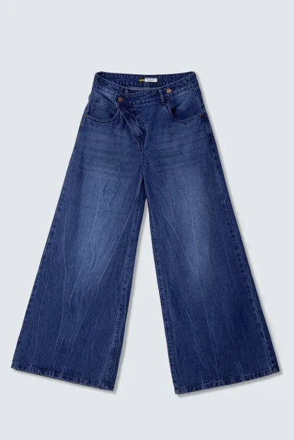 Deconstructed Front Fly Extra Wide-Leg Jeans