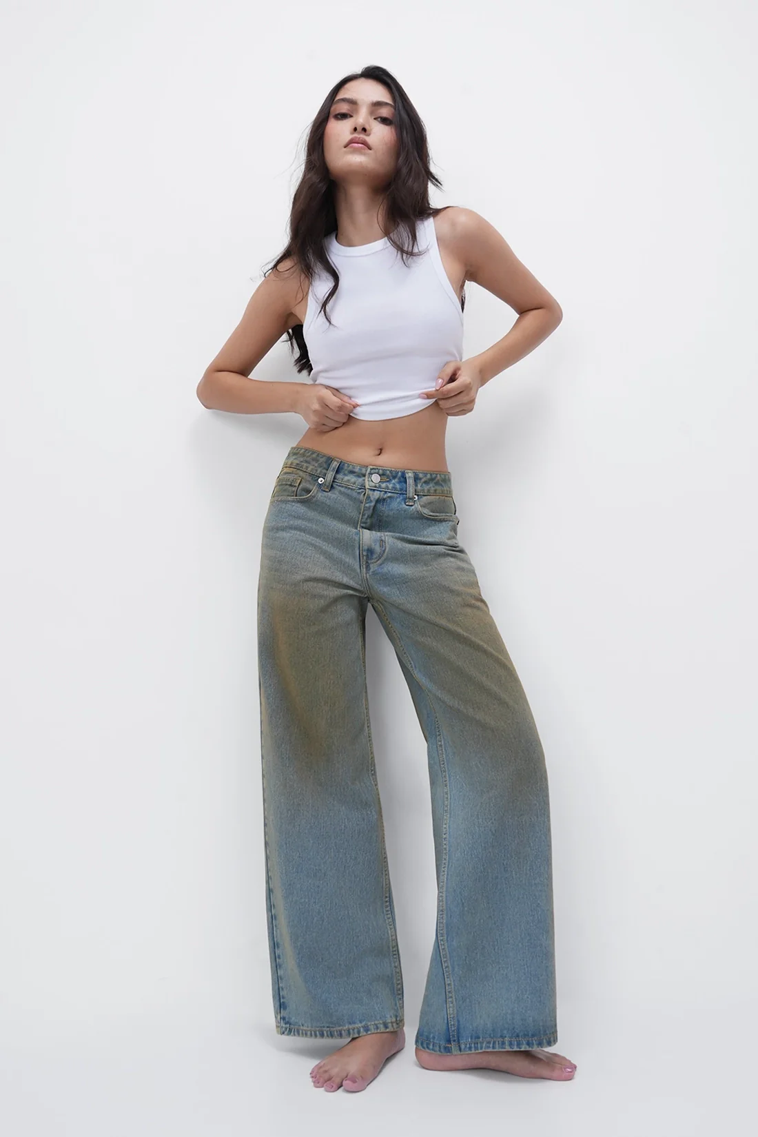 Stone Wash High-Rise Straight Jeans